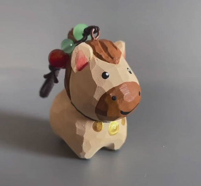 Hand Carved Japanese Style Miniature Wooden Horse Keychain, Basswood Pony Charm, Lucky Zodiac Horse Bag Charm, Car Hanging Ornament Gift