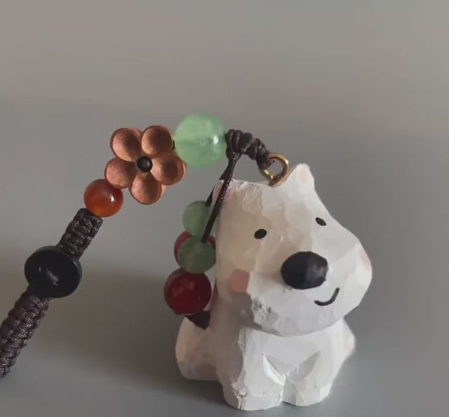 Japanese Style Wooden West Highland Terrier Keychain, Hand Carved White Dog Pendant, Cute Westie Dog Bag Charm, Mini Dog Figurine Gift