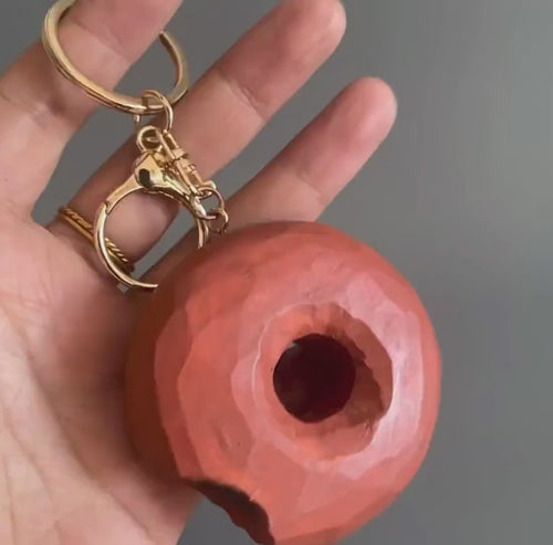 Hand Carved Wooden Donut Keychain, Funny Peach Wood Donut Charm, Cute Food Keychain, Handmade Bag Charm, Unique Gift