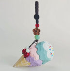 Japanese Style Ice Cream Wood Carving Keychain, Handmade Wood Ice Cream Cone Charm, Cute Dessert Bag Charm Key Ring Gift for Her
