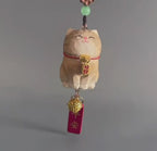 Japanese Style Lucky Gold Maneki Neko Hanging Ornament, Hand Carved Wooden Cat Charm, Feng Shui Wealth Amulet, Rearview Mirror Decor Gift