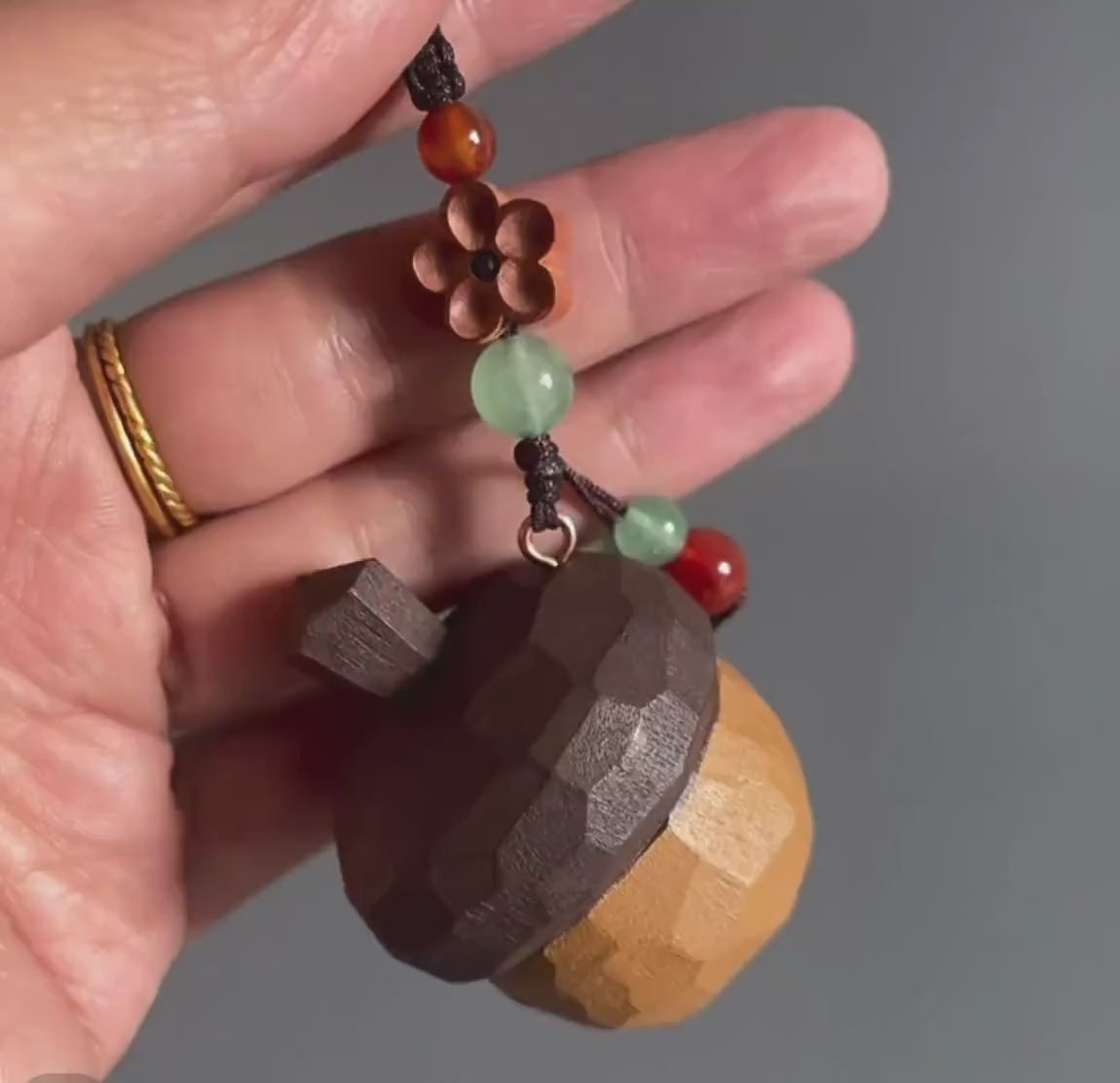 Hand Carved Wooden Acorn Keychain, Peach Wood Acorn Charm, Natural Wood Bag Pendant, Handmade Lucky Keychain, Cute Woodland Gift