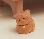 Hand Carved Wooden Pig Figurine, Cute Basswood Animal Sculpture with Bell, Desk Decor Gift