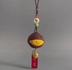 Hand Carved Lucky Chestnut Bag Charm, Wooden Rearview Mirror Hanging Ornament, Cute Keychain, Good Luck Gift, Handmade Wood Pendant