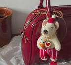 Japanese Style Wool Felt Bear Keychain, Handmade Vintage Bear Bag Charm, Cute Animal Hanging Ornament, Lucky Bear Pendant, Gift for Her
