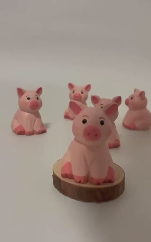 Japanese Style Miniature Wooden Pig Figurine, Hand Carved Basswood Zodiac Pig Sculpture, Cute Desk Decor Animal Statue, Home Ornament, Gift