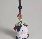Hand Carved Wooden Cow Keychain, Cute Cow Bag Charm, Mini Farm Animal Keyring, Wooden Cow Pendant, Handmade Gift for Animal Lovers