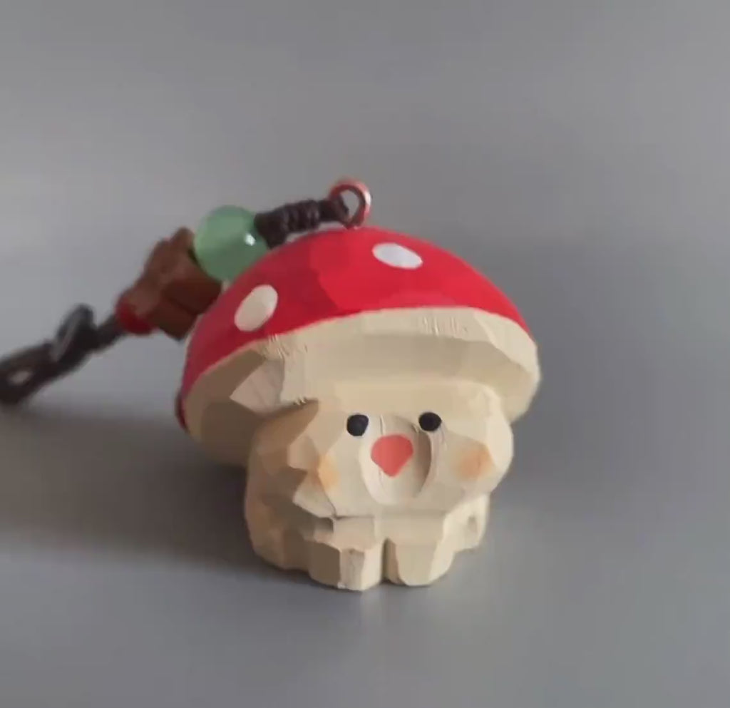 Hand Carved Wooden Mushroom Keychain, Cute Forest Style Mushroom Charm, Bag Charm Car Accessory, Woodland Decor Gift, Mini Wood Ornament