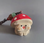 Hand Carved Wooden Mushroom Keychain, Cute Forest Style Mushroom Charm, Bag Charm Car Accessory, Woodland Decor Gift, Mini Wood Ornament