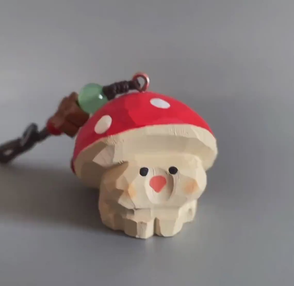 Hand Carved Wooden Mushroom Keychain, Cute Forest Style Mushroom Charm, Bag Charm Car Accessory, Woodland Decor Gift, Mini Wood Ornament