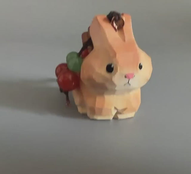 Hand Carved Wooden Rabbit Bag Charm, Cute Bunny Keychain, Car Mirror Charm, Backpack Charm, Rabbit Lover Gift