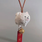Hand Carved Wooden Samoyed Car Hanging Charm, Cute Dog Rearview Mirror Ornament, Lucky Car Decor, Japanese Style Bag Charm Gift