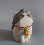 Japanese Wooden British Shorthair Cat Keychain, Hand Carved Lucky Cat Pendant, Chubby Kitty Bag Charm, Animal Keyring, Gift for Cat Lovers