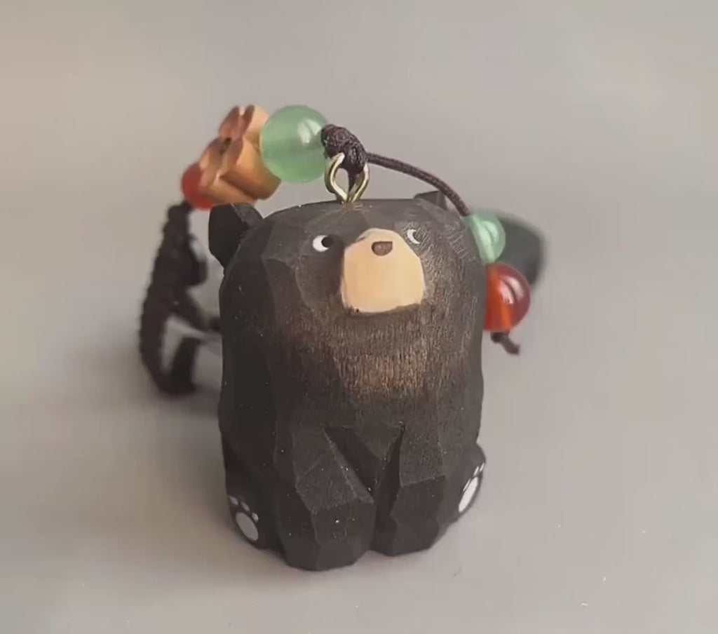 Hand Carved Wooden Bear Keychain, Cute Bear Bag Charm, Handmade Linden Wood Animal Keyring, Phone Charms, Car Key Pendant, Woodland Gift