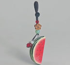 Hand Carved Wooden Watermelon Keychain, Cute Fruit Bag Charm, Summer Watermelon Keyring, Mini Wood Fruit Pendant, Handmade Gift for Her