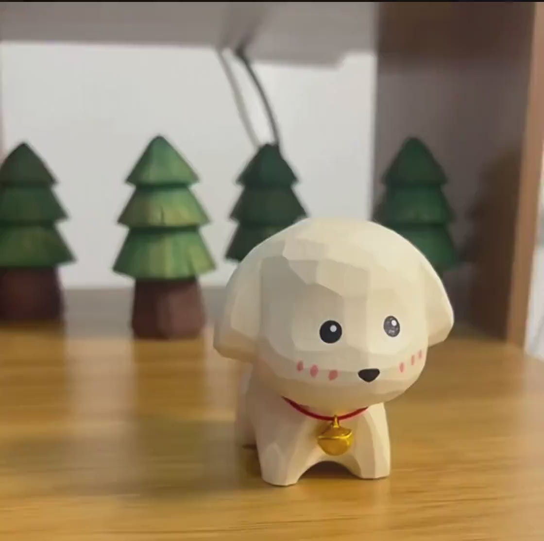 Hand Carved White Puppy Wooden Figurine, Mini White Dog Desk Decor, Small Solid Wood Dog Ornament, Cute Puppy Gift, Office Shelf Decoration