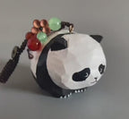 Japanese Style Round Panda Wood Carving Keychain, Handmade Panda Charm, Cute Animal Bag Charm, Wooden Key Holder, Car Hanging Decor Gift