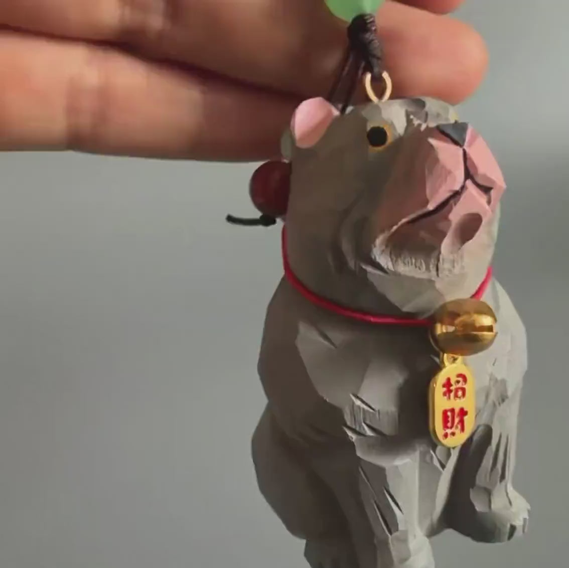 Hand Carved Wooden American Bully Bag Charm, Gray Dog Keychain, Car Mirror Charm, Backpack Charm, Dog Lover Gift