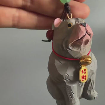 Hand Carved Wooden American Bully Bag Charm, Gray Dog Keychain, Car Mirror Charm, Backpack Charm, Dog Lover Gift